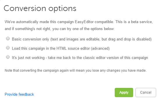 WizEmail's Conversion options